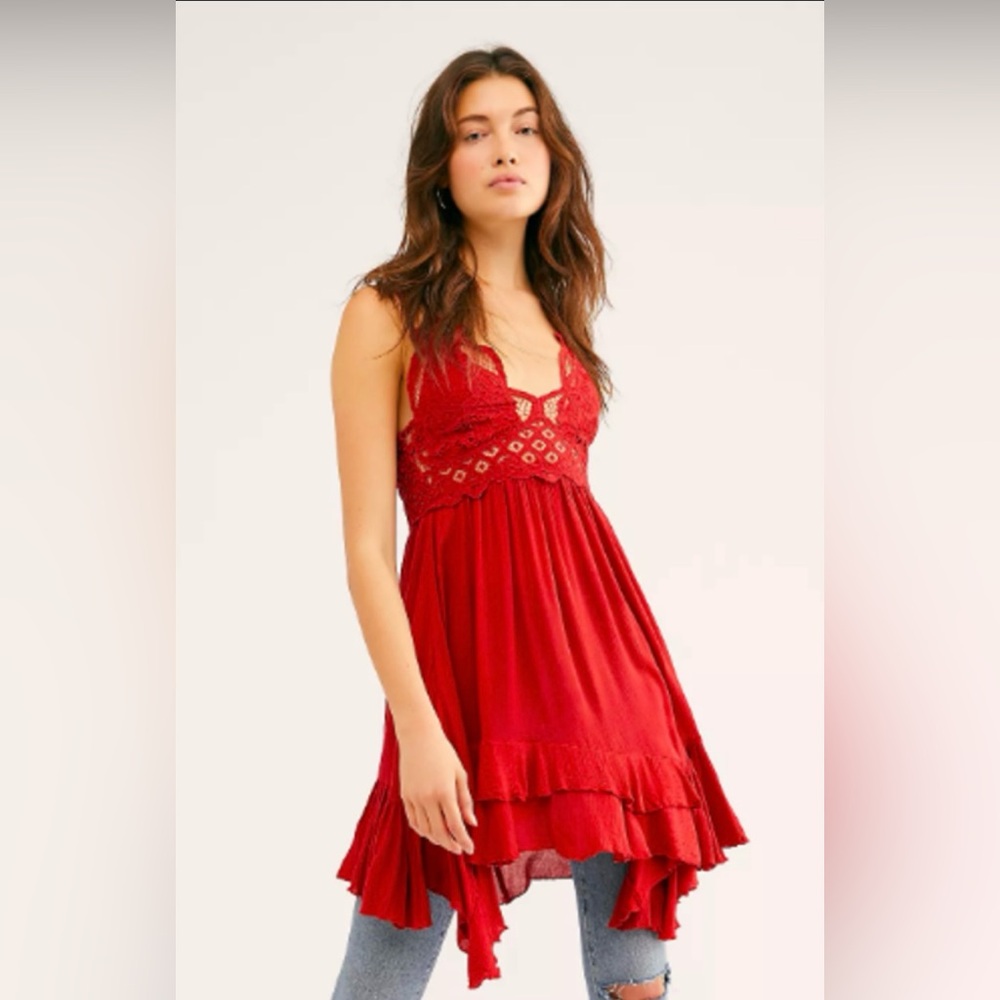 Free People Adella Slip Dress in size small. Beautiful rich red color.